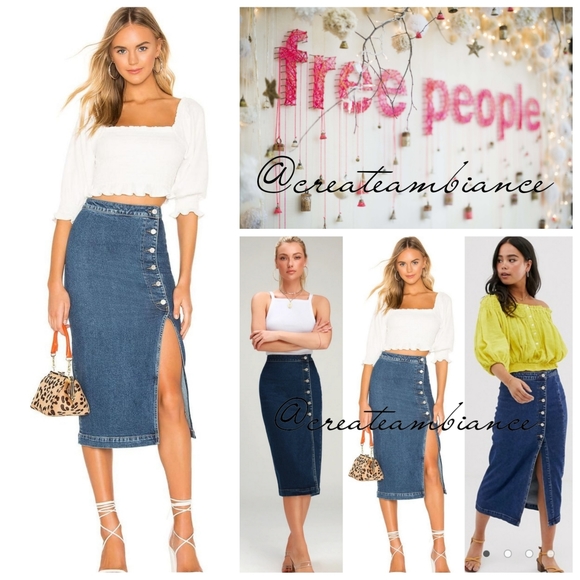 button denim midi skirt